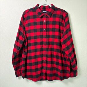 Lands End Flannel Shirt Womens 18 Red Black Buffalo Plaid Lumberjack Button Up
